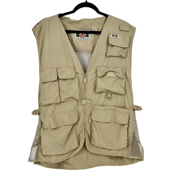 Global Tracking System Men’s Vest XL Tan Hunting Fishing Hiking Pockets Vented - Picture 1 of 15